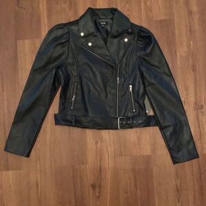 NWT FATE Faux Leather Black Puff Sleeves Moto Jacket